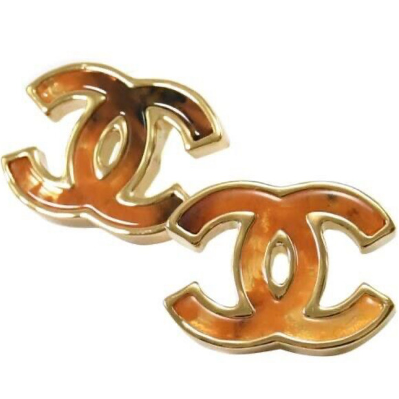 Chanel 23A Gold Orange Red Interlocking CC Logo Classic Statement Stud Earrings - Picture 4 of 12